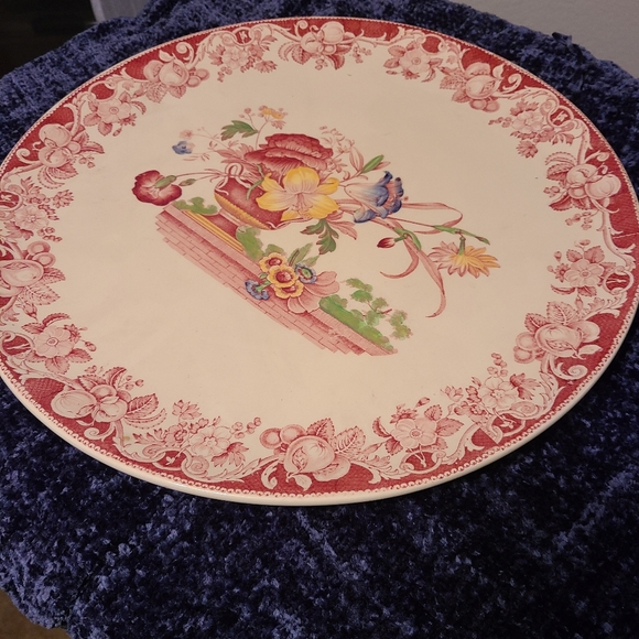 Antique Royal Doulton England Red POMEROY HUGE SERVING PLATTER 15.25